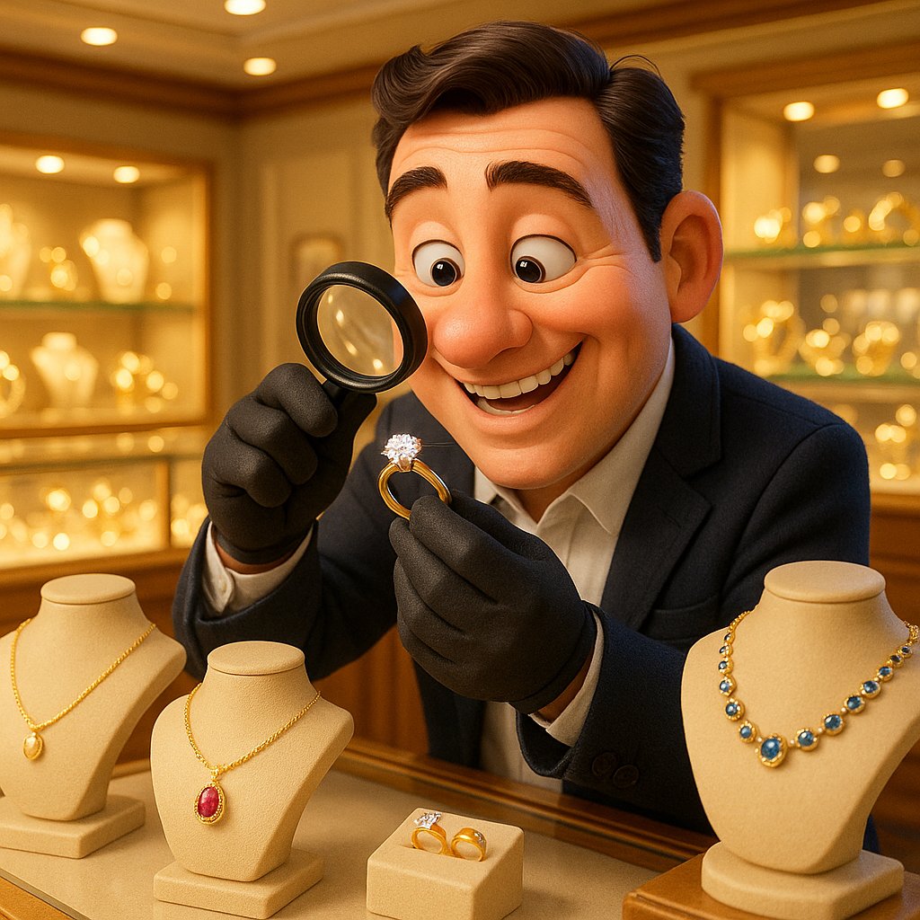 Close-up of diamond ring prong settings being inspected by professional jeweler at Robinson's Jewelers