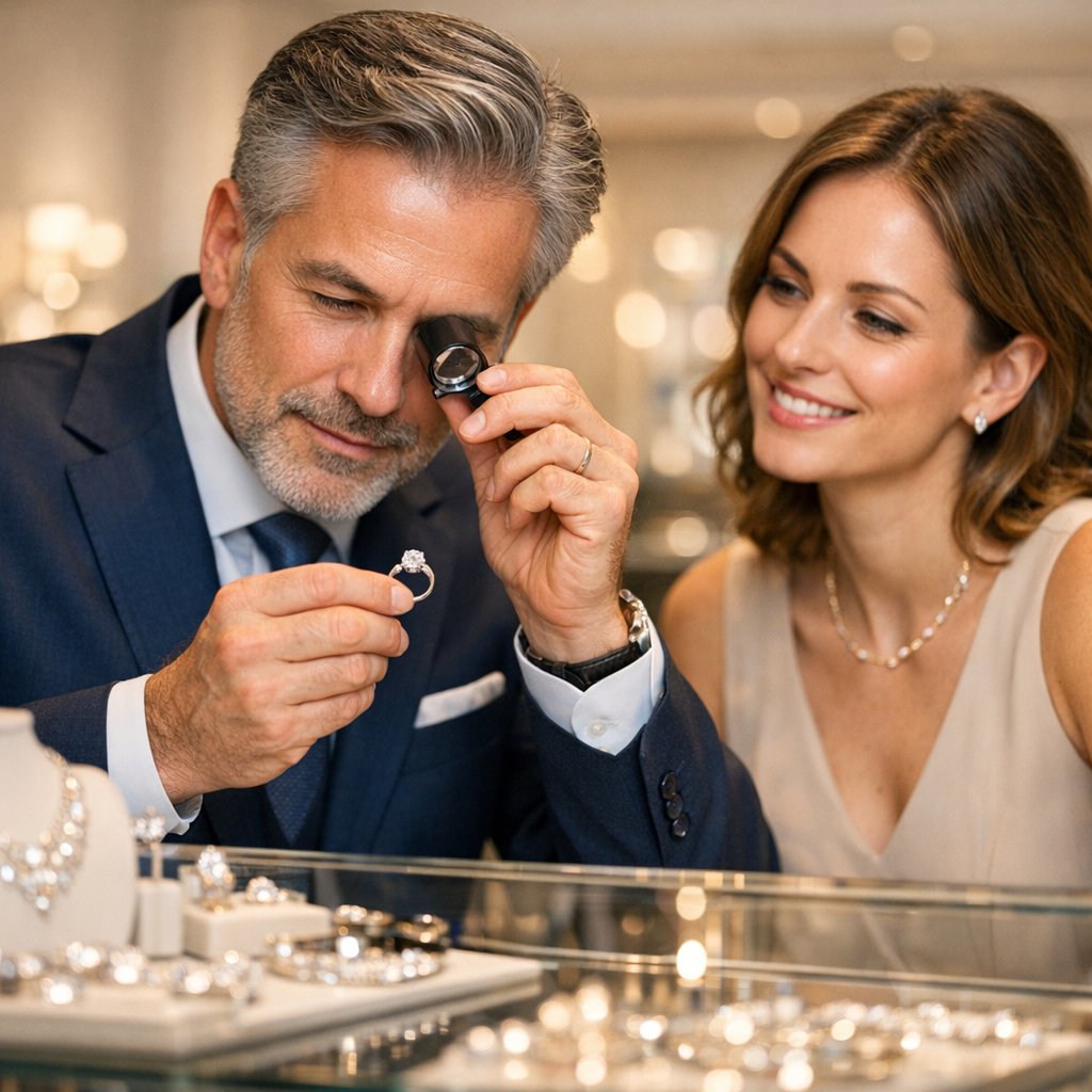 A stunning collection of diamond rings and bracelets sparkling on display at Robinson's Jewelers, awaiting professional inspection and cleaning.