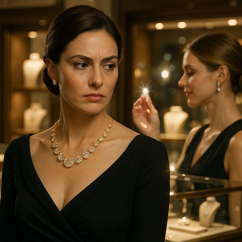 A sparkling diamond necklace being gently cleaned with a soft cloth