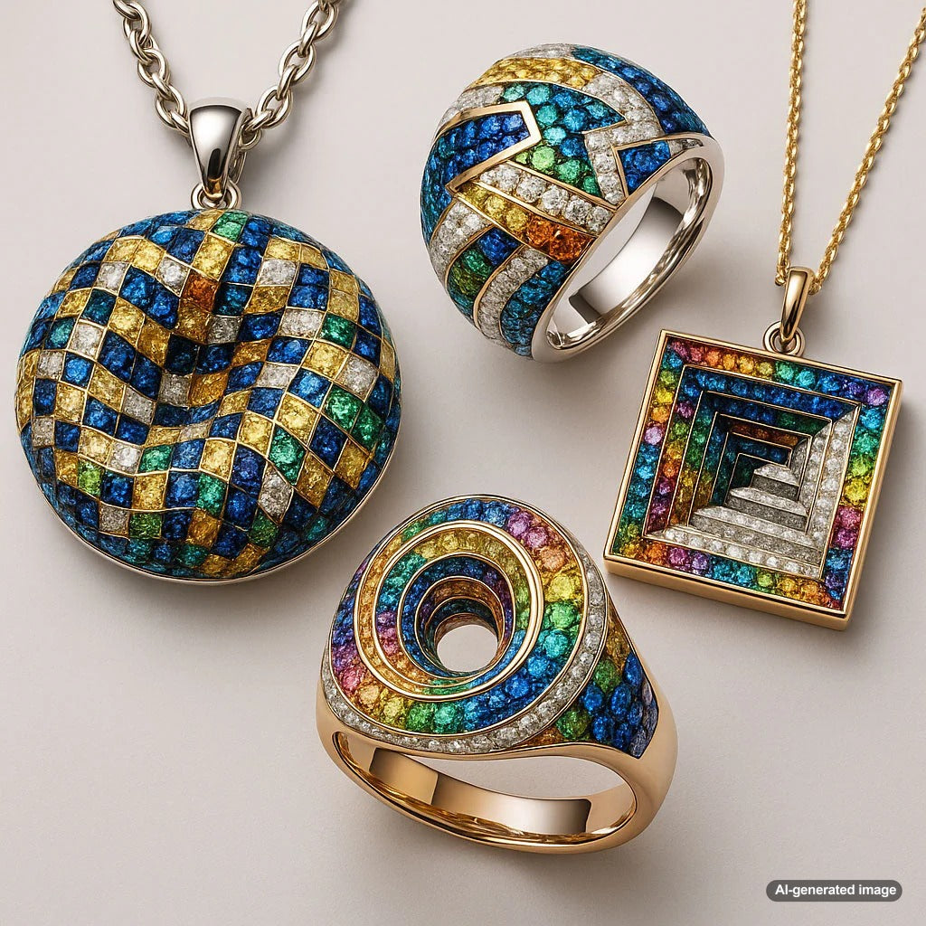 Optical illusion jewelry featuring a dazzling diamond ring with a halo setting