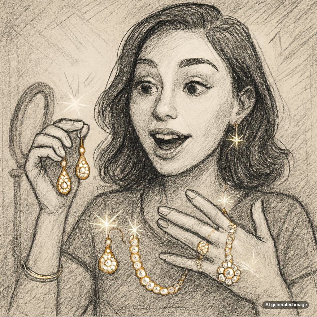 Influencer wearing layered necklaces and statement earrings showcasing current jewelry trends