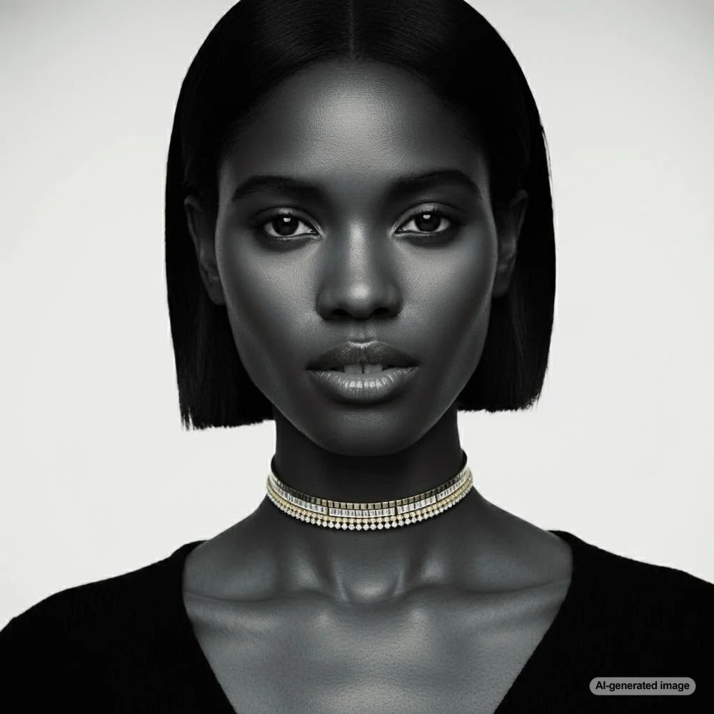 Woman wearing a perfectly fitted choker necklace