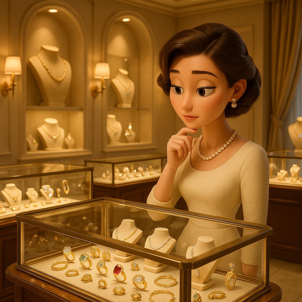 Curated selection of timeless jewelry pieces including diamond studs, pearl necklace, and gold bracelets displayed elegantly