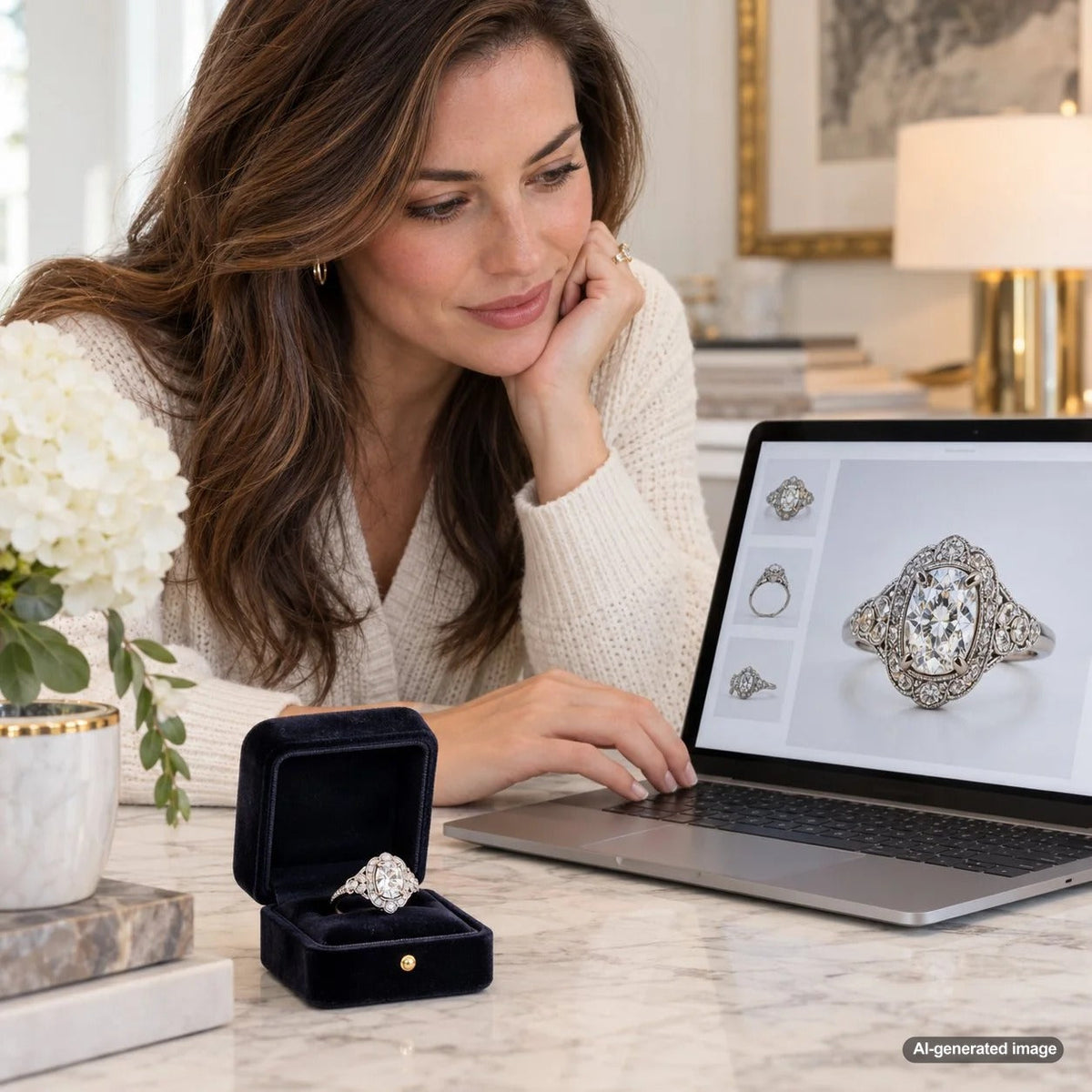 Estate jewelry presented for careful online inspection before purchase
