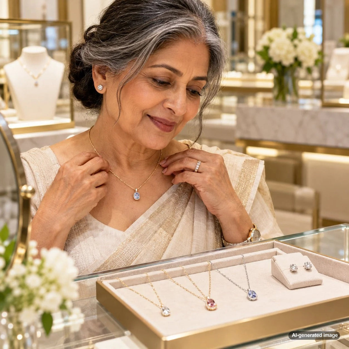 Elegant birthstone necklace selected for someone who prefers subtle neutral jewelry and understated color