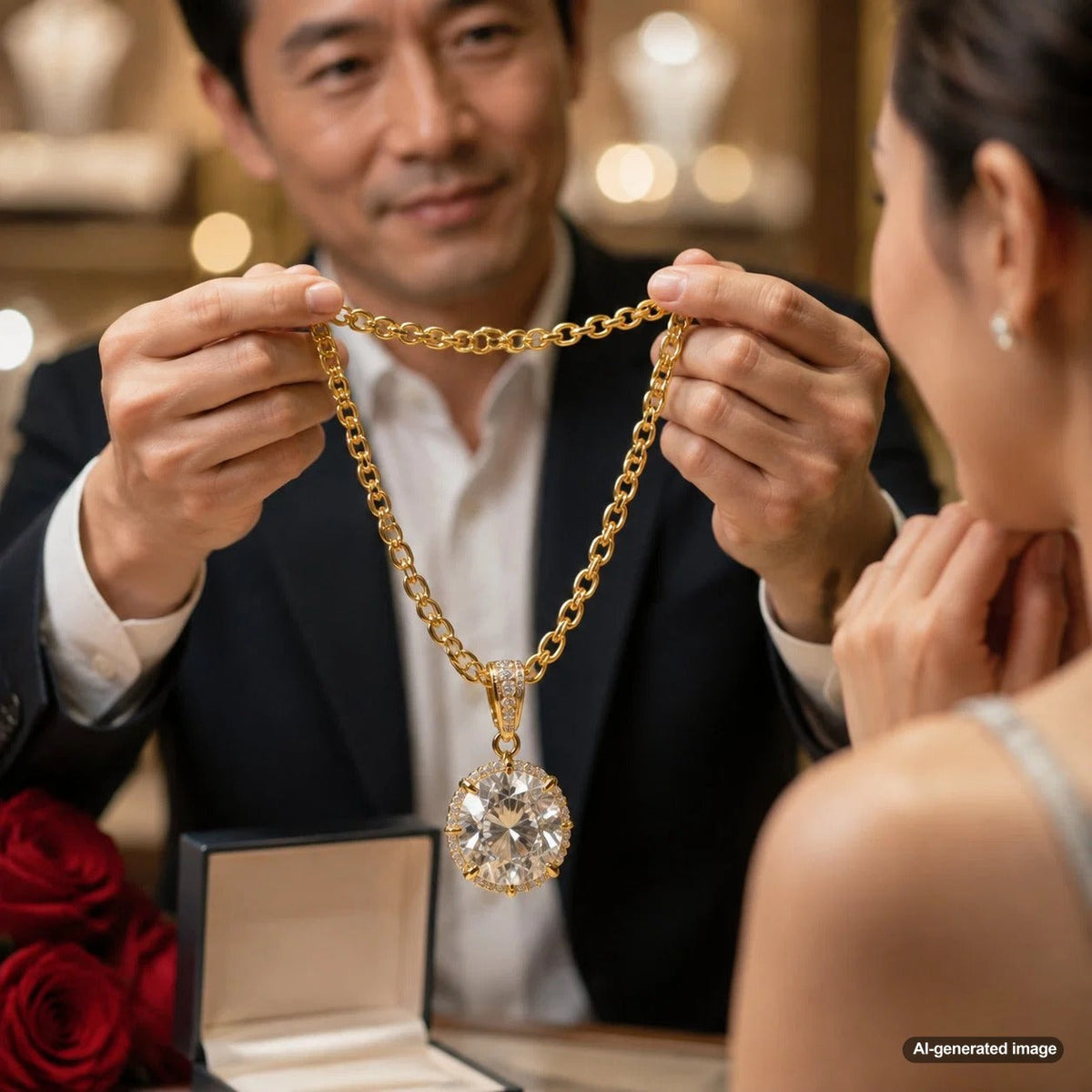 A selection of strong jewelry chains suitable for safely holding heavy pendants, displayed at Robinson's Jewelers.