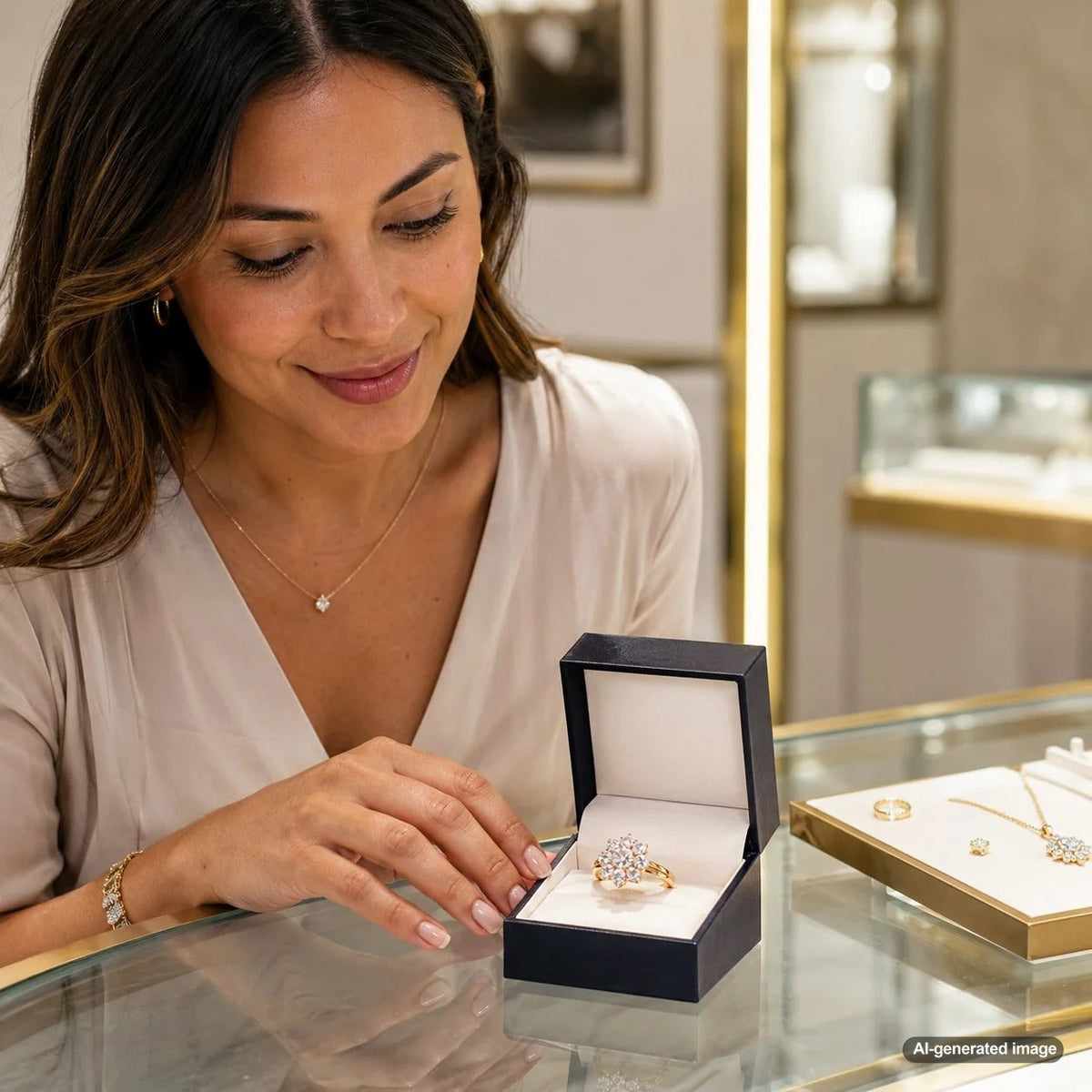 A beautiful and refined cluster engagement ring from Robinson's Jewelers, showcasing a sophisticated arrangement of diamonds on a delicate band.
