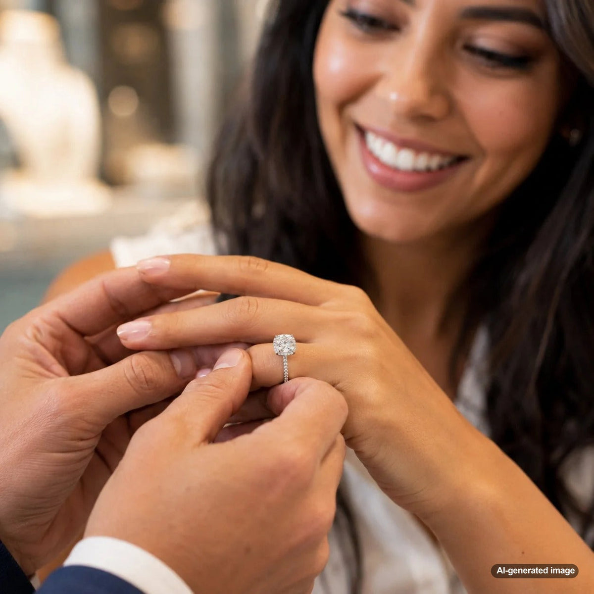 A stunning cushion-cut diamond engagement ring showcasing maximum sparkle and brilliance, symbolizing romance and elegance.