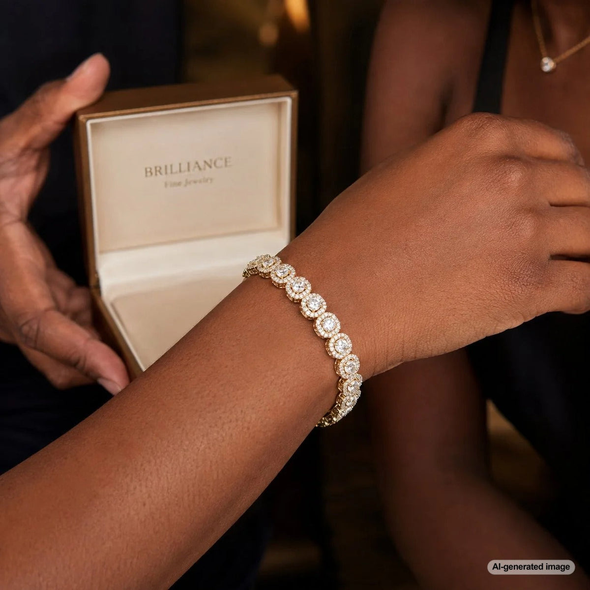 A stunning diamond bracelet elegantly displayed on a wrist, showcasing a perfect fit for a larger wrist size.