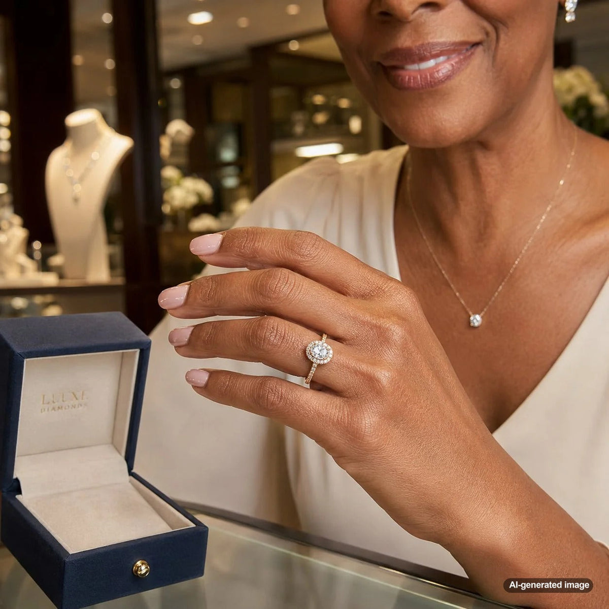 Diamond engagement ring designed to look larger through an elegant setting and brilliant visual proportions