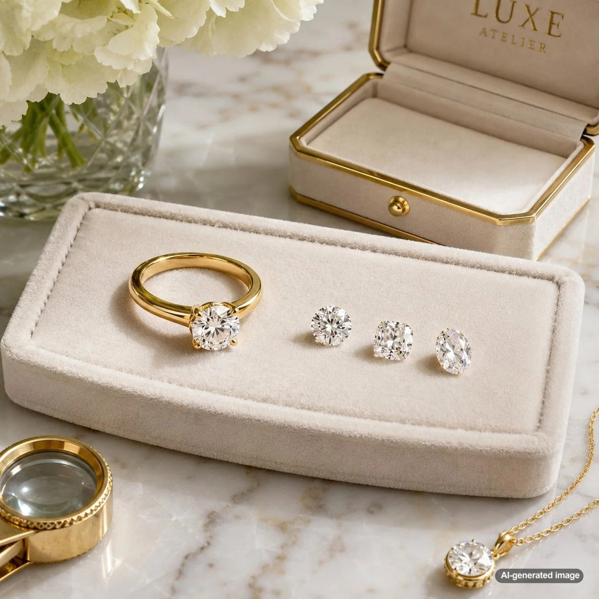 Close-up of a brilliant diamond engagement ring set in a warm yellow gold band, showcasing the perfect color match