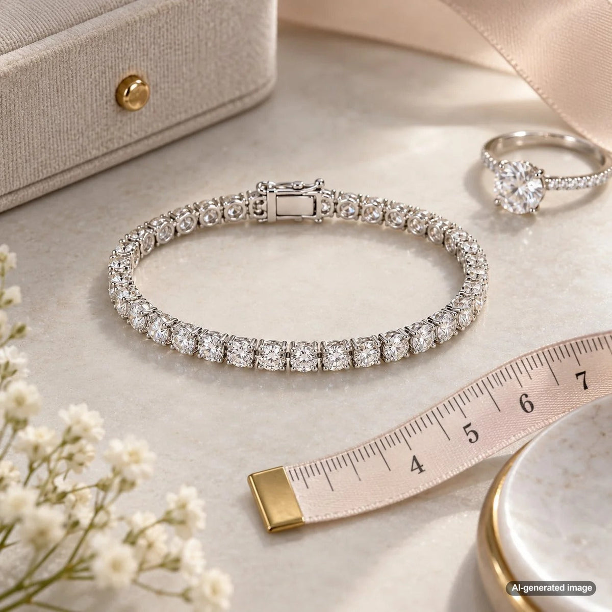 Diamond tennis bracelet styled for a secure and comfortable fit on a small wrist