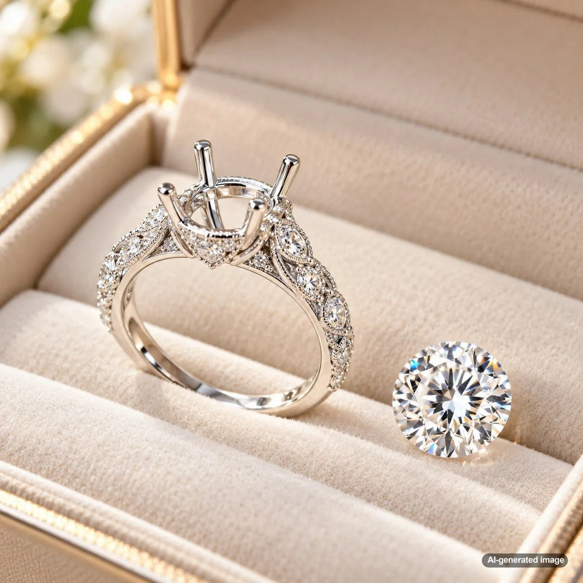 Fana semi-mount engagement ring designed to hold an existing center diamond