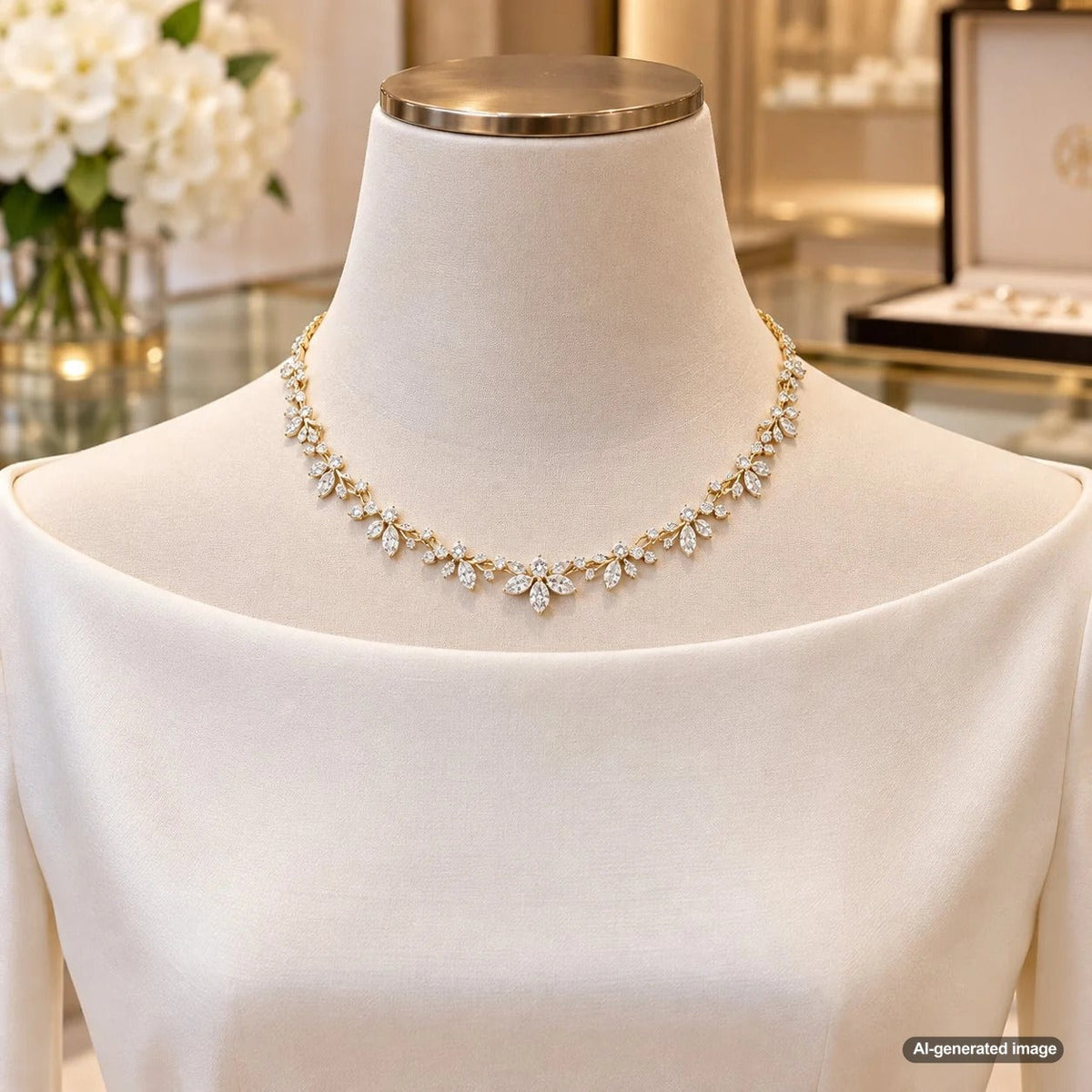 Elegant necklace styling inspiration for a boat neckline, featuring fine jewelry ideas including gold chains, diamond pendants, pearls, and lariat necklaces