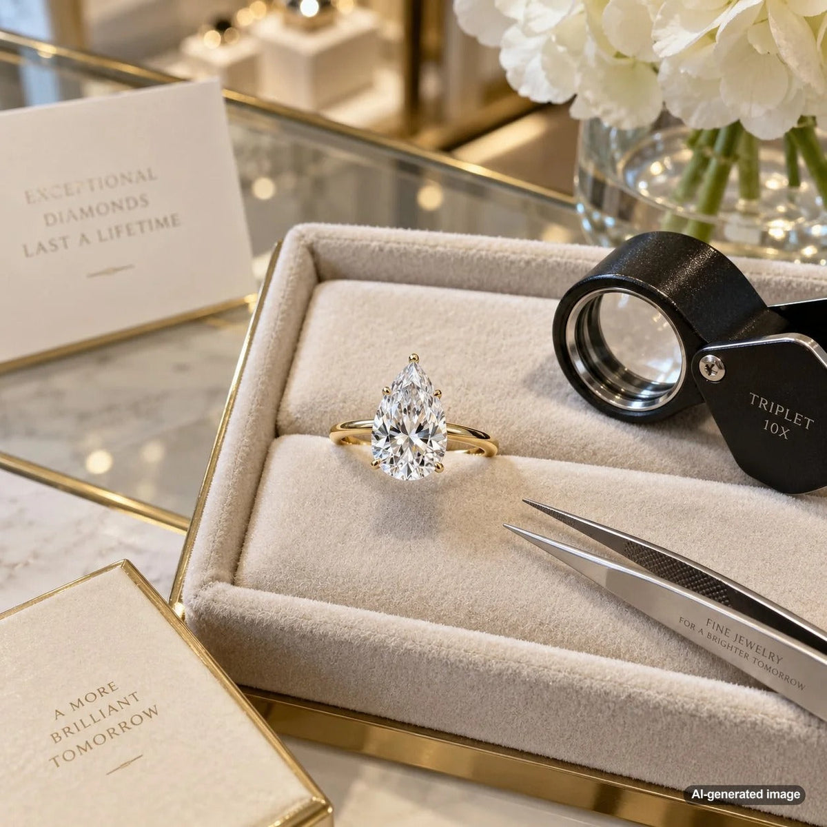 Elegant pear-shaped diamond displaying even curves, balanced proportions, and brilliant faceting