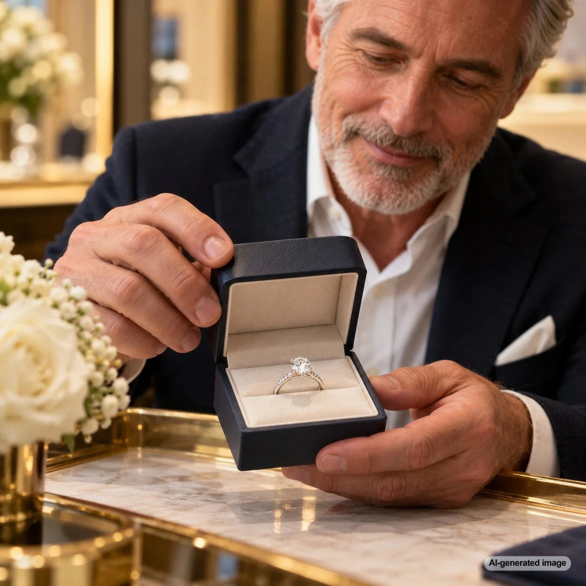 Refined quiet luxury engagement ring featuring an elegant diamond setting with understated bridal style