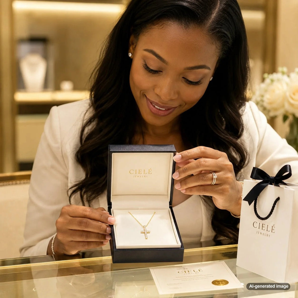 How to Choose a Religious Jewelry Gift With Elegance featuring a cross pendant necklace and cross signet ring on a white background