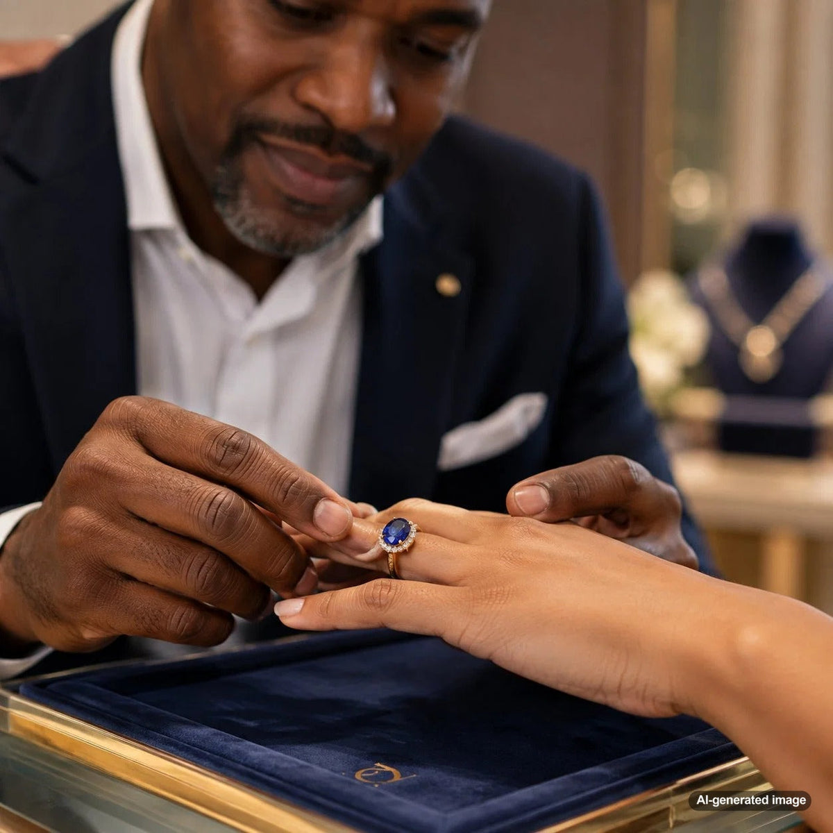 A stunning sapphire engagement ring, showcasing a vibrant blue center stone, symbolizing the perfect choice for a lasting forever.