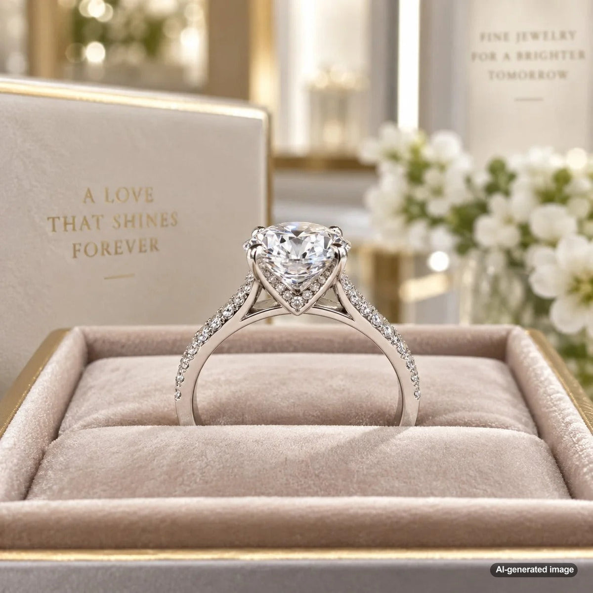 Elegant solitaire engagement ring with a prominent center stone and refined setting details