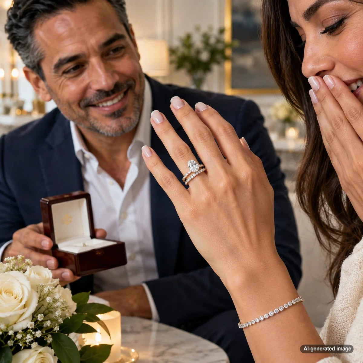 Sparkling wedding band paired with an elegant engagement ring for a balanced bridal jewelry look