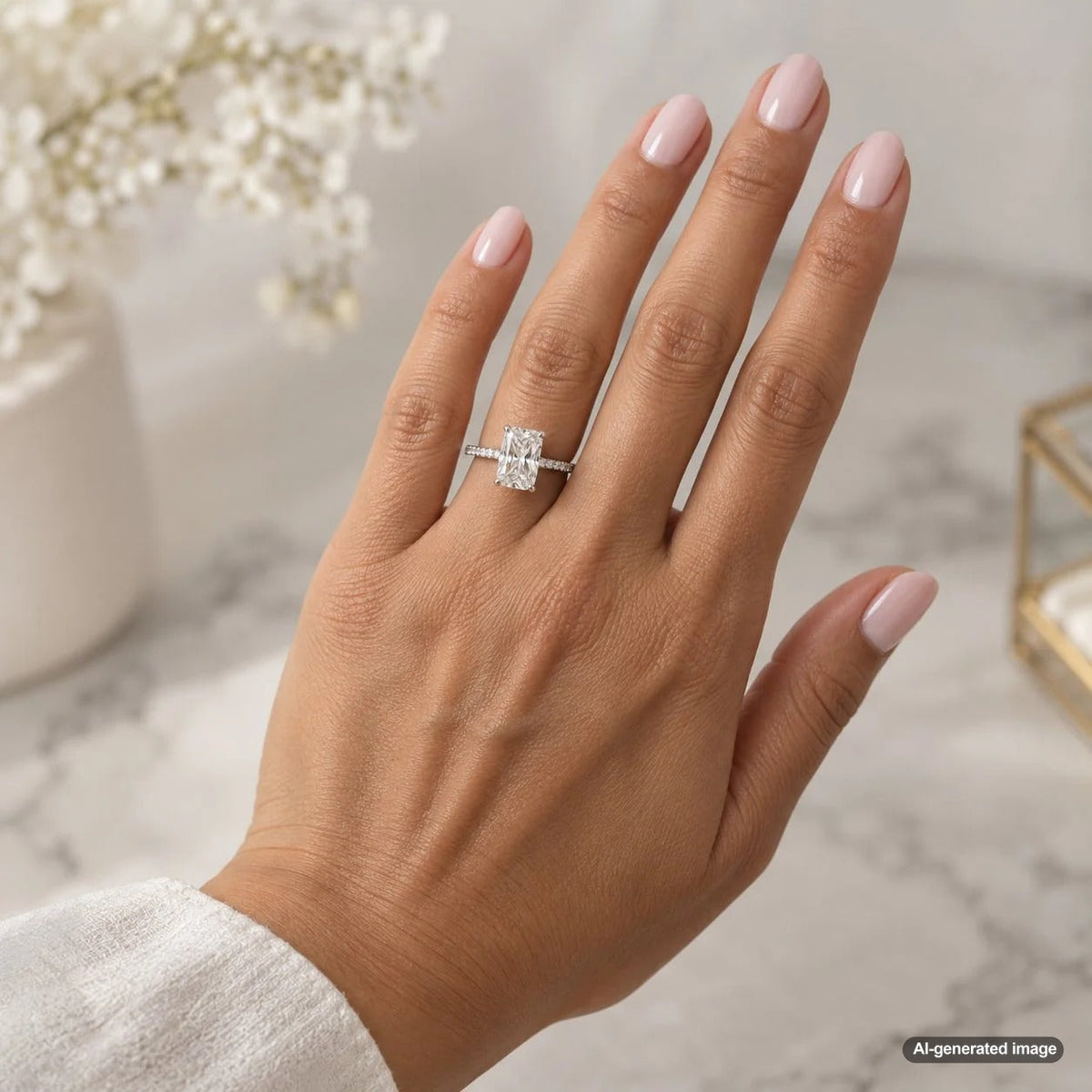 Elongated radiant-cut diamond showcasing brilliant faceting and an elegant rectangular silhouette