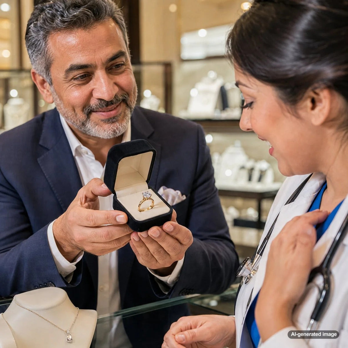 A beautiful and durable low-profile engagement ring for a nurse, featuring a bezel-set diamond on a smooth platinum band, designed for comfort and practicality in a healthcare environment.