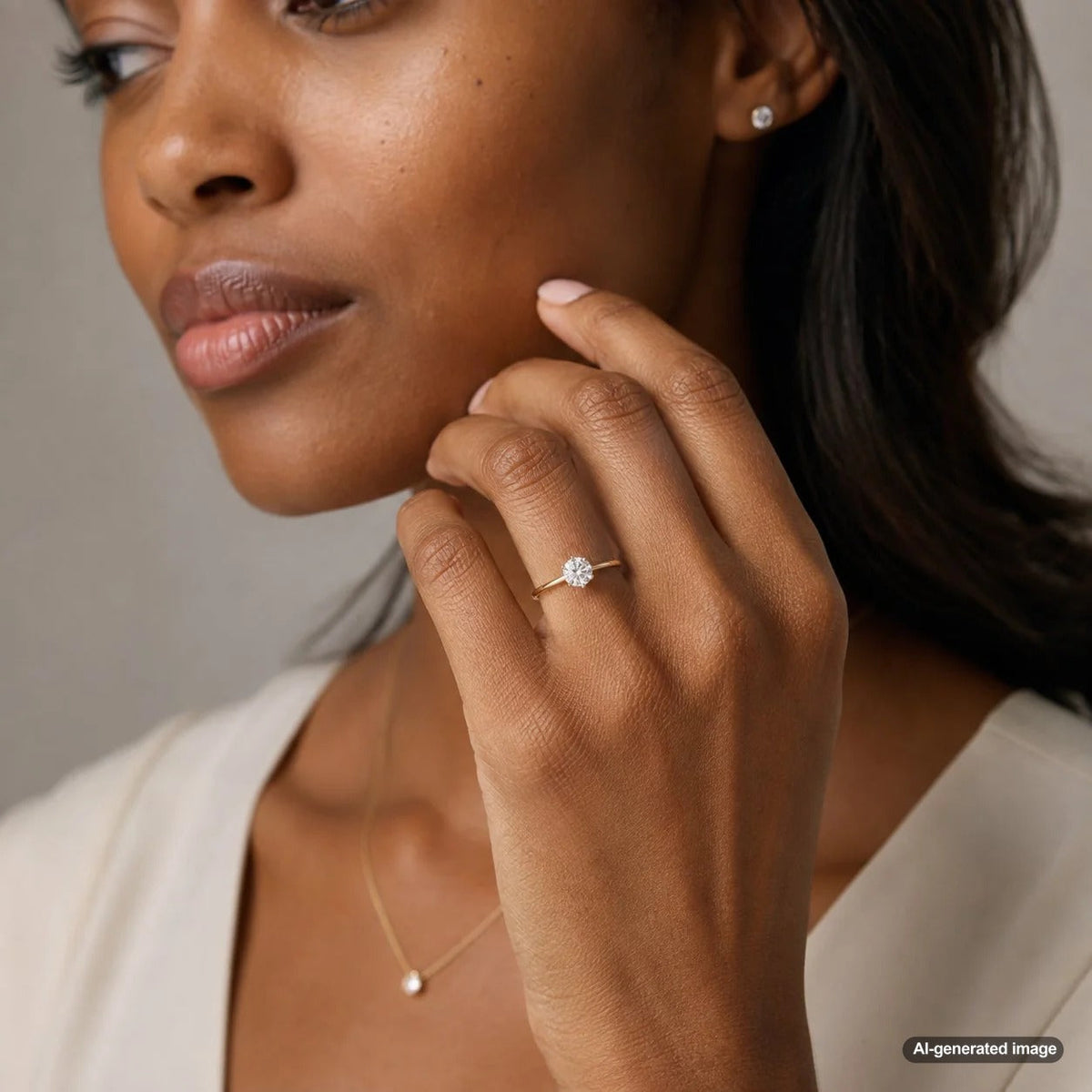 Minimalist engagement ring featuring a refined center stone and clean understated setting