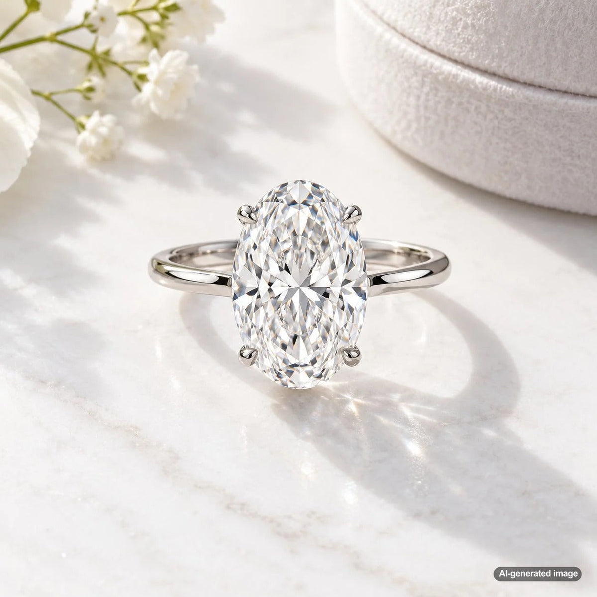 Oval lab-grown diamond displaying bright, balanced sparkle without an obvious bow-tie