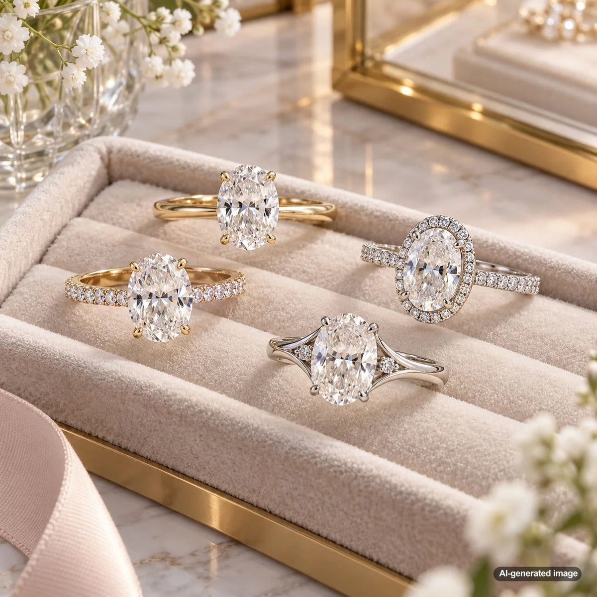 Fana engagement ring setting featuring an elegant oval center stone with refined bridal detailing