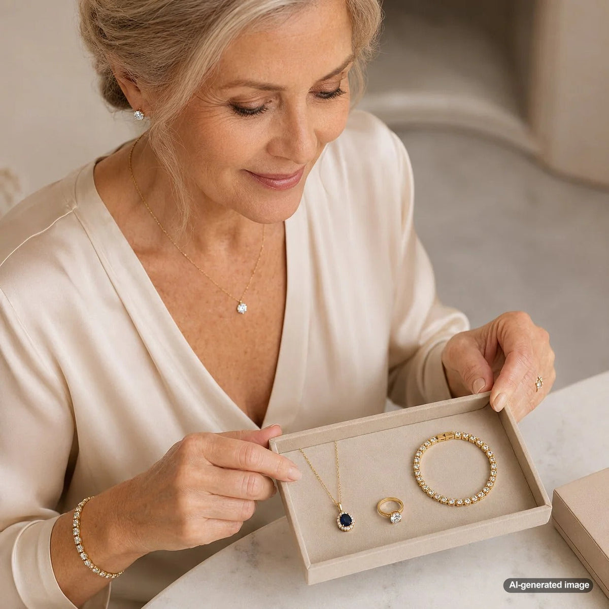 A selection of timeless fine jewelry pieces at Robinson's Jewelers, featuring classic diamond rings, elegant necklaces, and sparkling earrings designed to become cherished heirlooms.