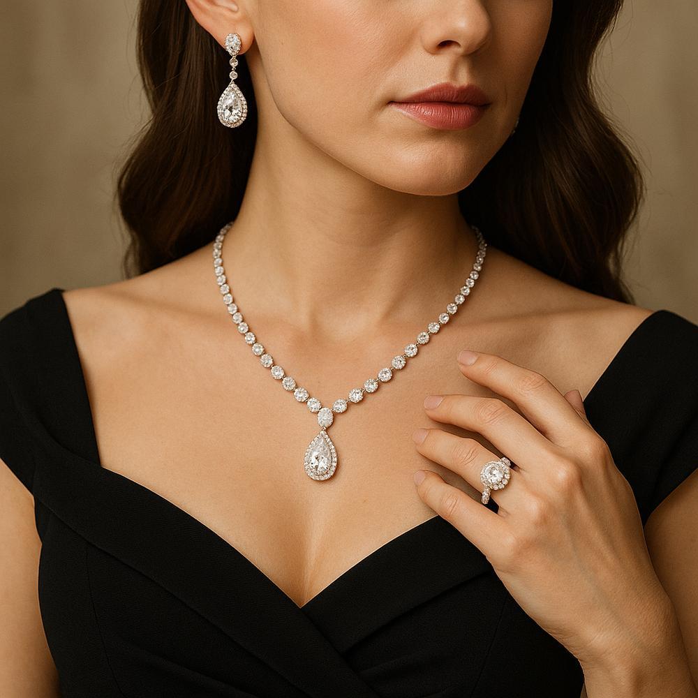 Elegant diamond necklace and earrings set for a formal event