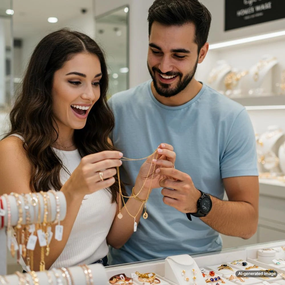 A collection of elegant mid-range jewelry featuring necklaces, rings, and earrings displayed on a soft background.