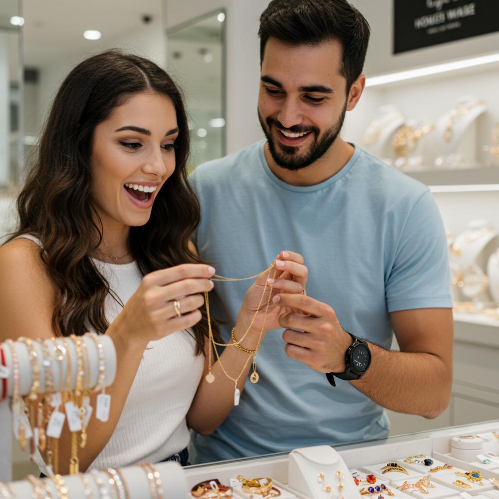 A collection of elegant mid-range jewelry featuring necklaces, rings, and earrings displayed on a soft background.