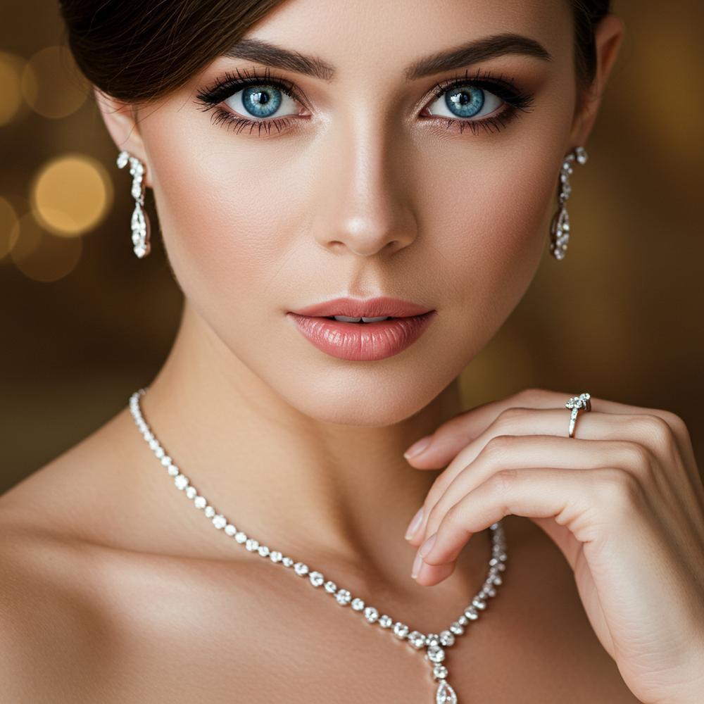 A selection of jewelry pieces designed to complement blue eyes, featuring sapphire, aquamarine, and gold accents.