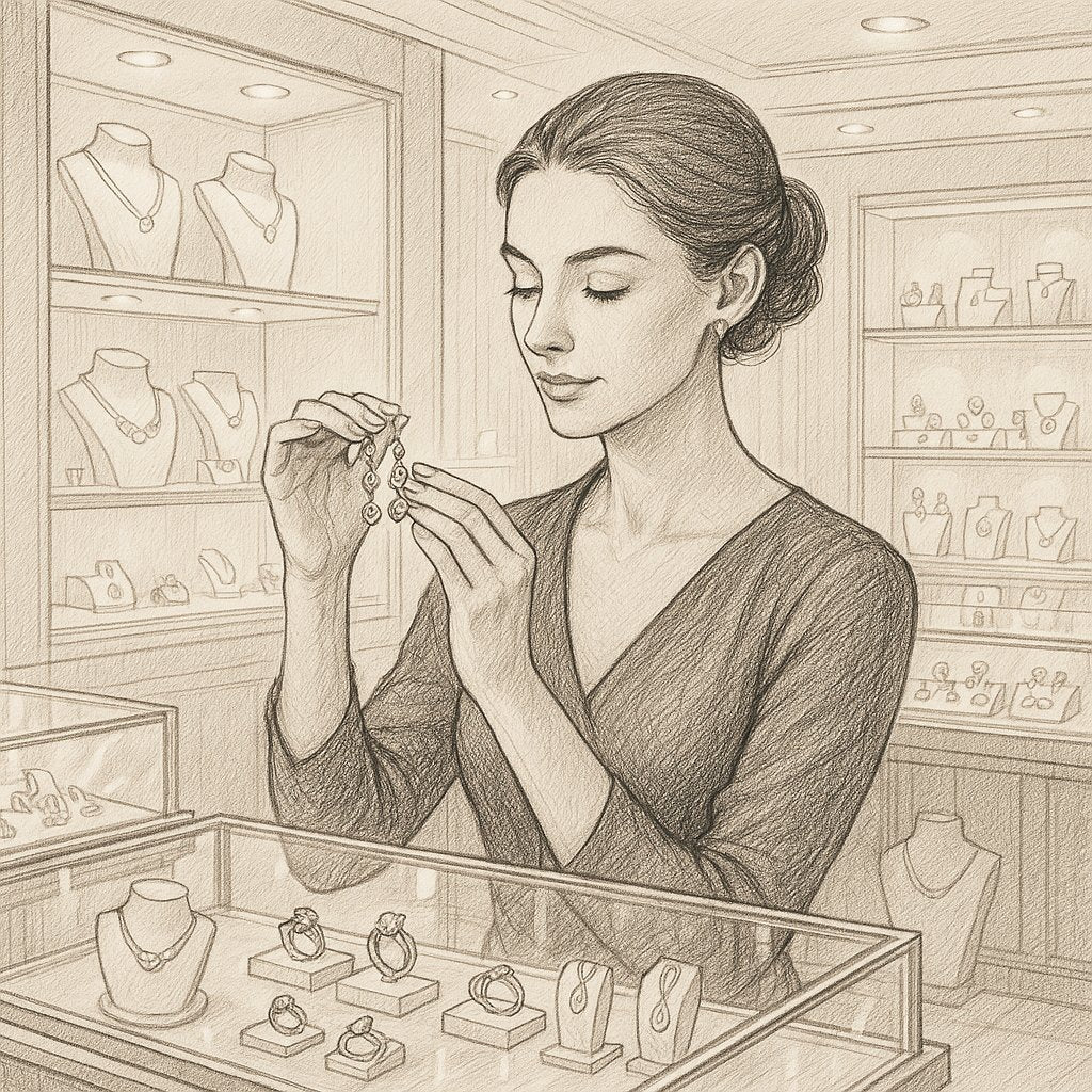 Hypoallergenic jewelry selection at Robinson's Jewelers, featuring rings, earrings, and necklaces safe for sensitive skin