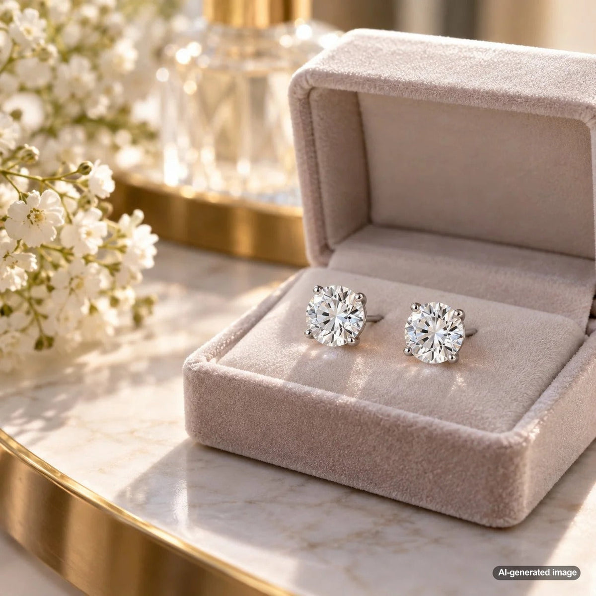 Lab diamond stud earrings selected for a large sparkling appearance with comfortable everyday wear