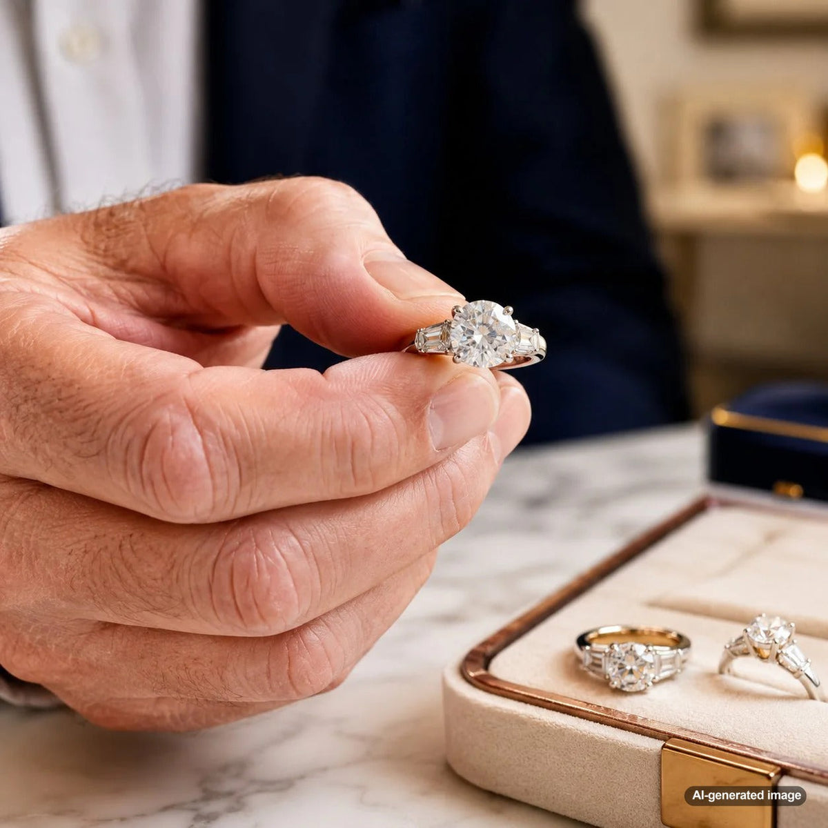 A stunning engagement ring with sparkling side stones, showcasing how to choose side stones for an engagement ring beautifully.
