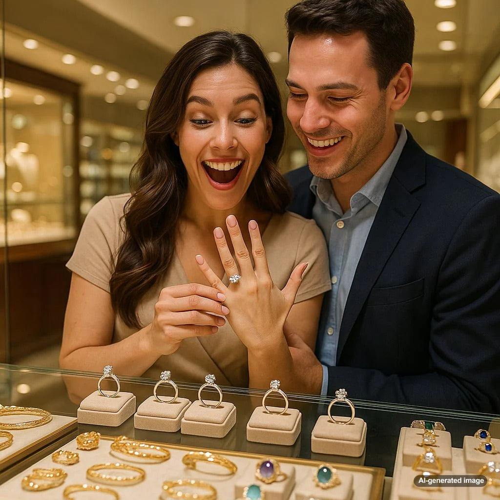 Various engagement ring settings displayed together showing solitaire, halo, and three-stone designs in different metals
