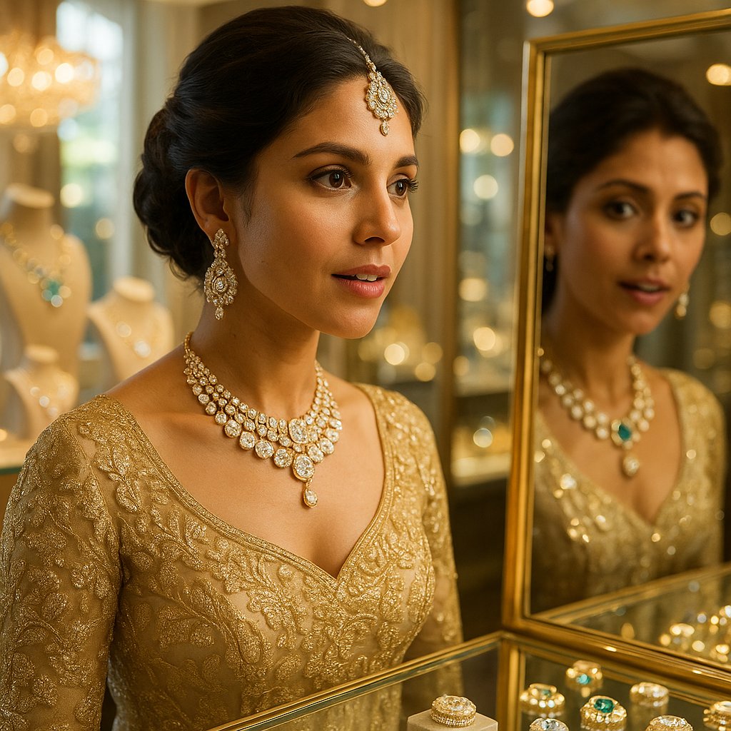 Elegant bridal jewelry selection featuring diamond earrings, pearl necklaces, and sparkling bracelets for the perfect wedding day look