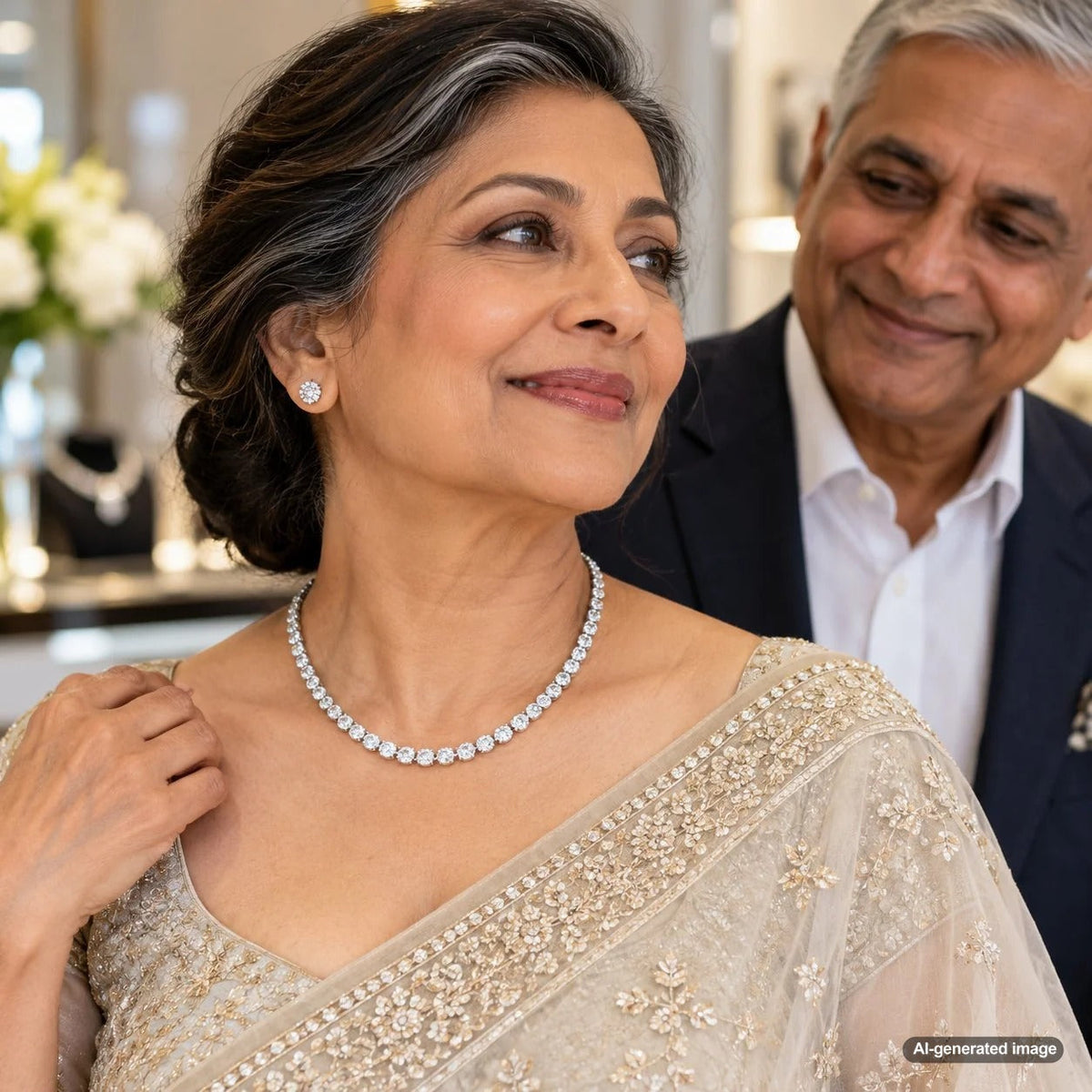 Elegant 16-inch diamond tennis necklace showcasing a continuous line of sparkling diamonds and illustrating how carat weight affects necklace size and brilliance