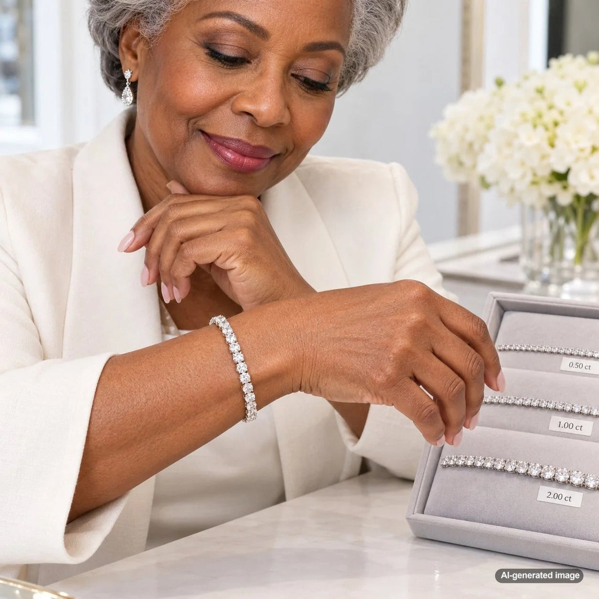 Elegant diamond tennis bracelet illustrating how to choose the right diamond size and total carat weight for a 7-inch bracelet