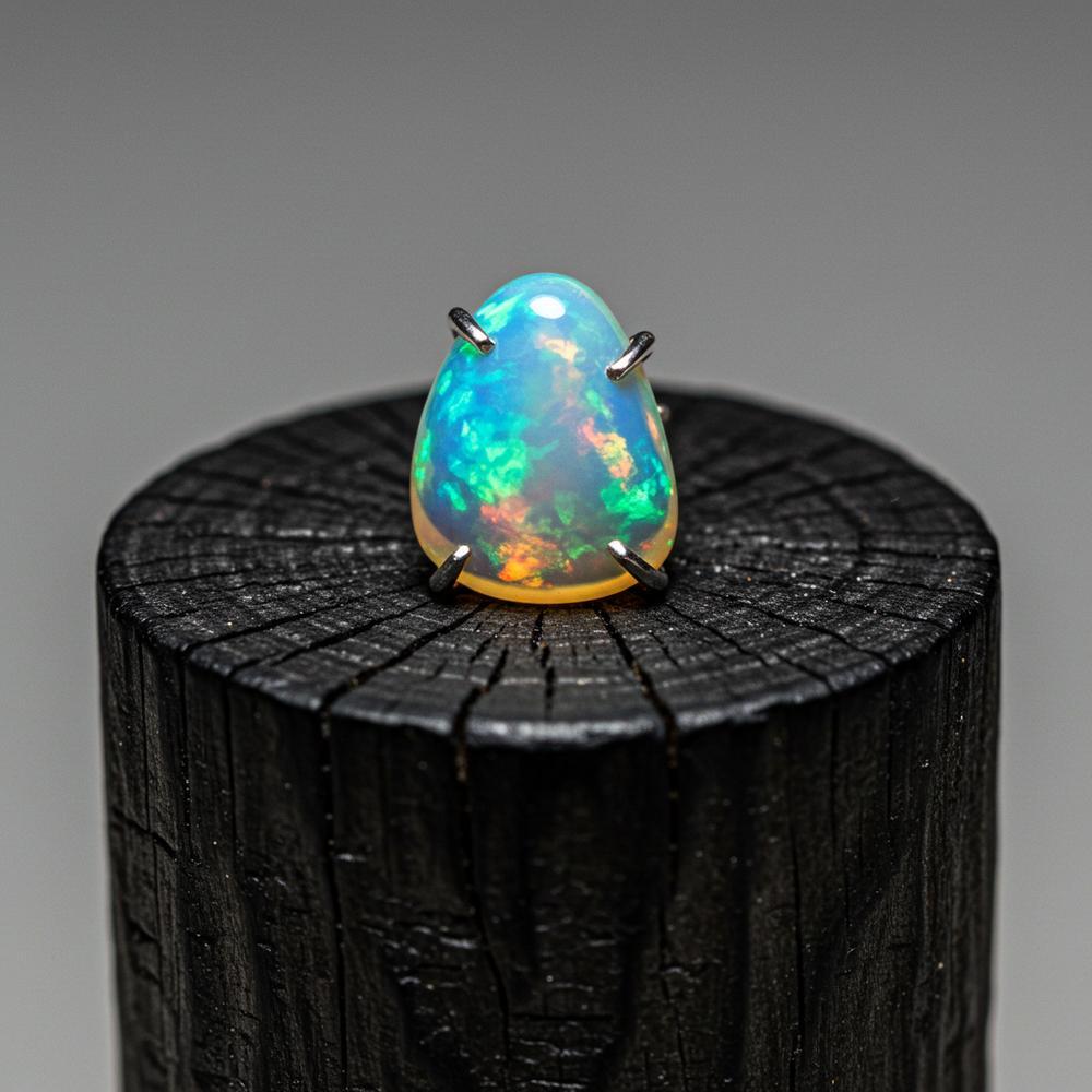 Close-up of a stunning opal gemstone with vibrant play-of-color, showcasing its delicate beauty and iridescence.
