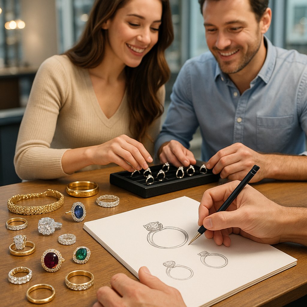 Custom engagement ring design process from sketch to finished diamond ring at Robinson's Jewelers