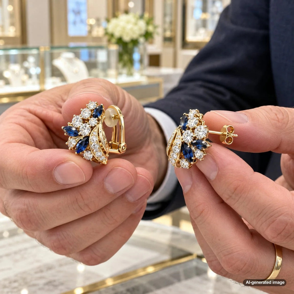 Estate clip earring being converted into a pierced earring by a professional jeweler