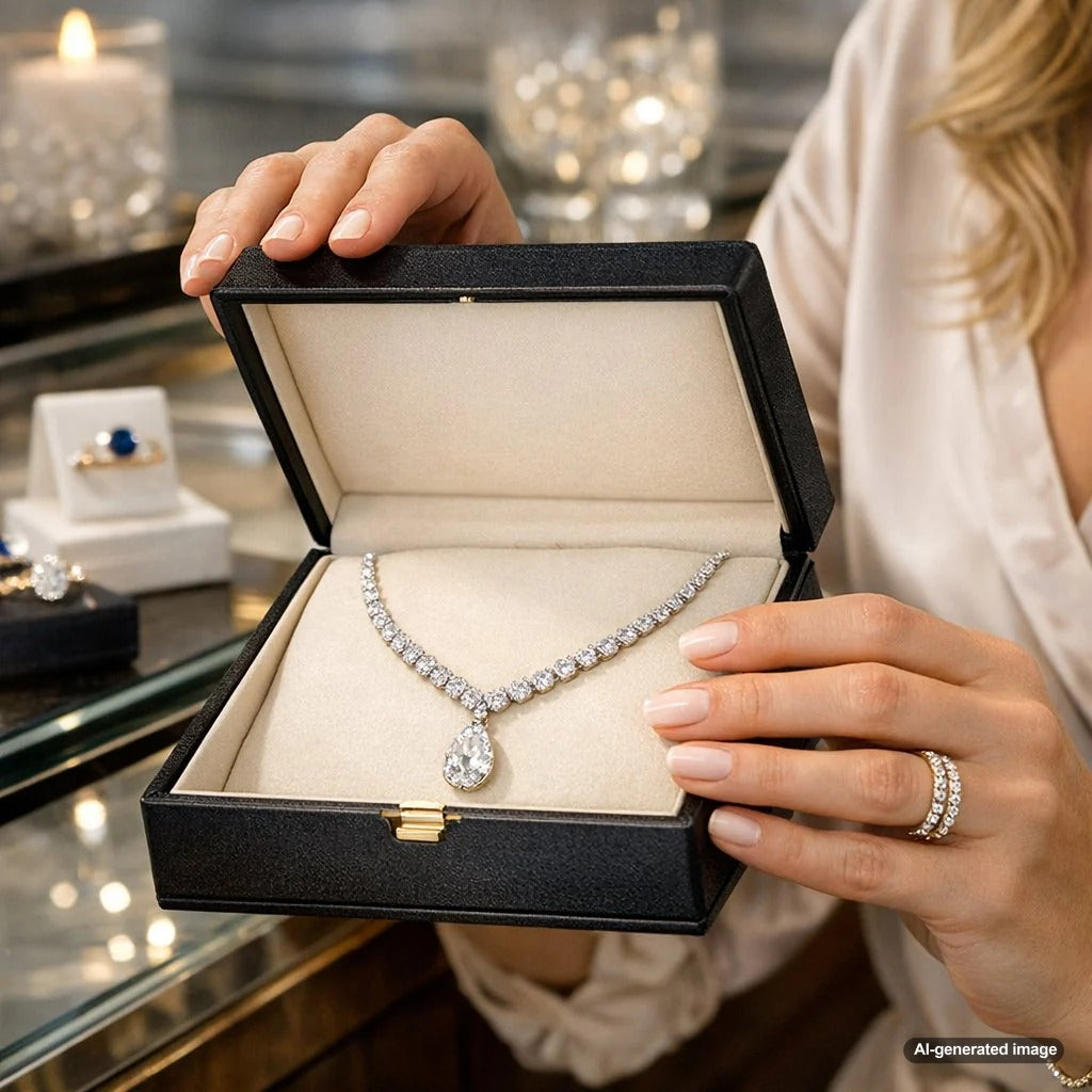 A creative mood board layout featuring jewelry sketches, fabric swatches, gemstone images, and a central diamond ring from Robinson's Jewelers, showcasing a bohemian and elegant vibe.
