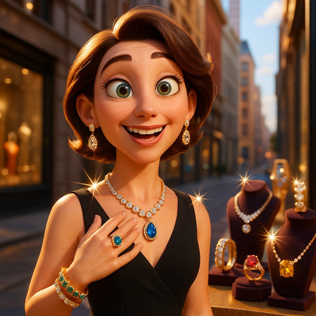 Woman confidently wearing a layered necklace stack and statement earrings, showcasing her unique jewelry style