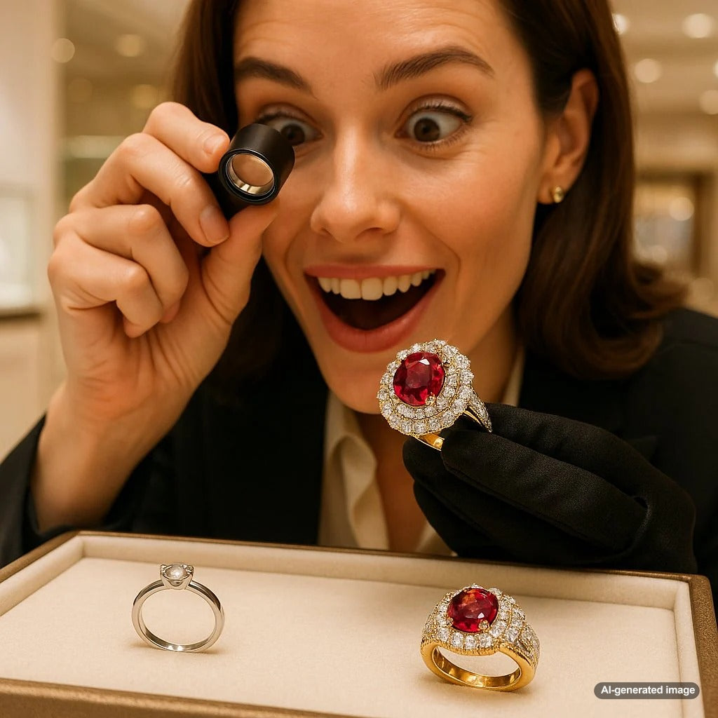 Close-up comparison showing the fine details of an original designer ring versus a mass-produced replica ring