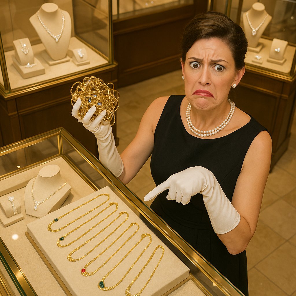 A beautifully organized jewelry collection with necklaces hanging tangle-free