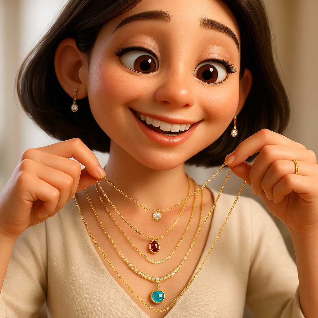 Beautiful layered dainty necklaces of different lengths displayed tangle-free on a woman's neck