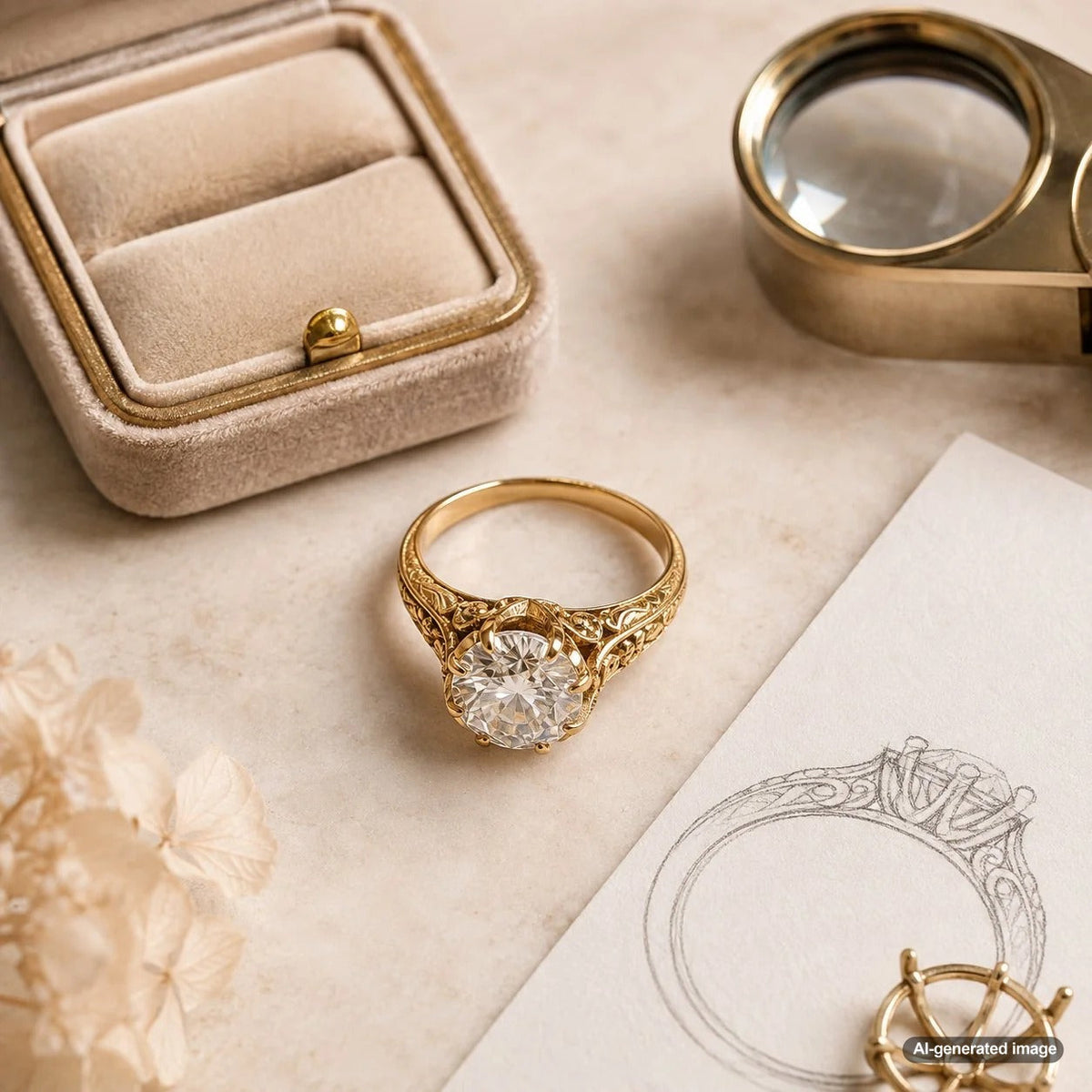 Modernized inherited ring with original diamonds in a new contemporary setting on a woman's hand